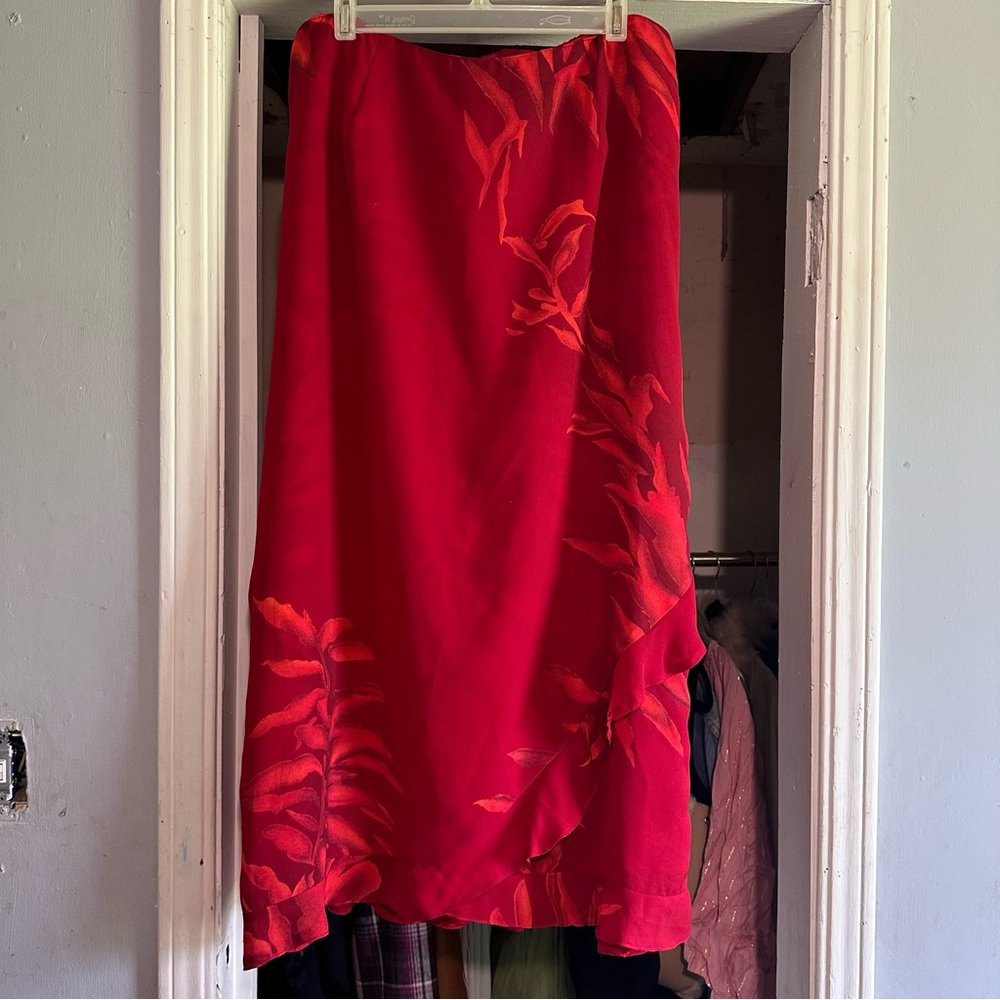 Giorgio Fiorlini Plus Collection Womens Sz 18 Red Floral Midi Skirt Tropical